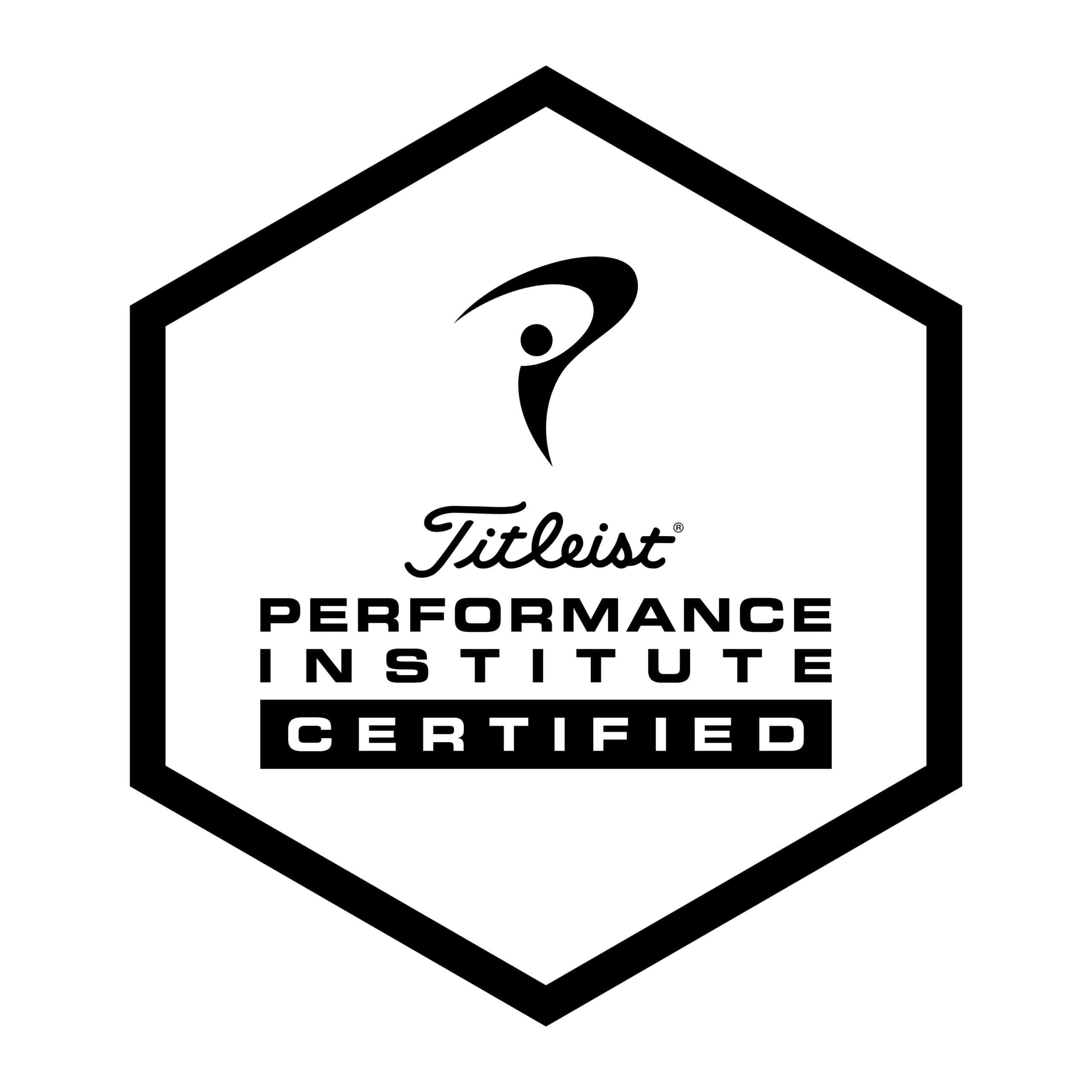 AIMPT - Titleist Performance Institute Certified logo featuring a stylized figure inside a hexagon with the words "Titleist Performance Institute Certified. - Charleston, South Carolina